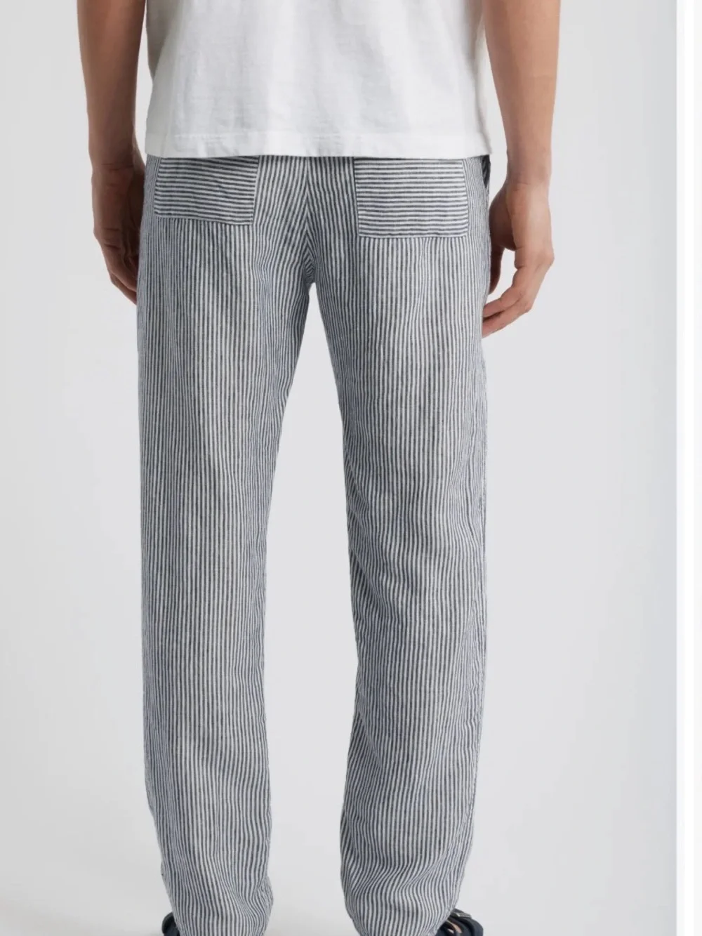 Alex Crane Bo Linen Pull On Drawstring Trouser Size L Blue Stripe Coastal New